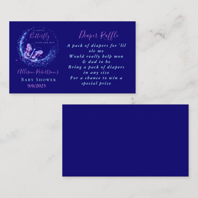 Lila Sparkle Butterfly Babydusche Windelwanne Begleitkarte (Vorne/Hinten)