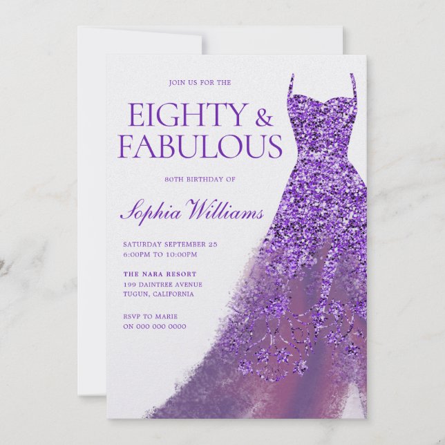 Lila Sparkle Dress-Party Einladung (Vorderseite)