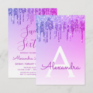 Lila Sparkle Glitzer 16 . Geburtstag Geburtstag Einladung
