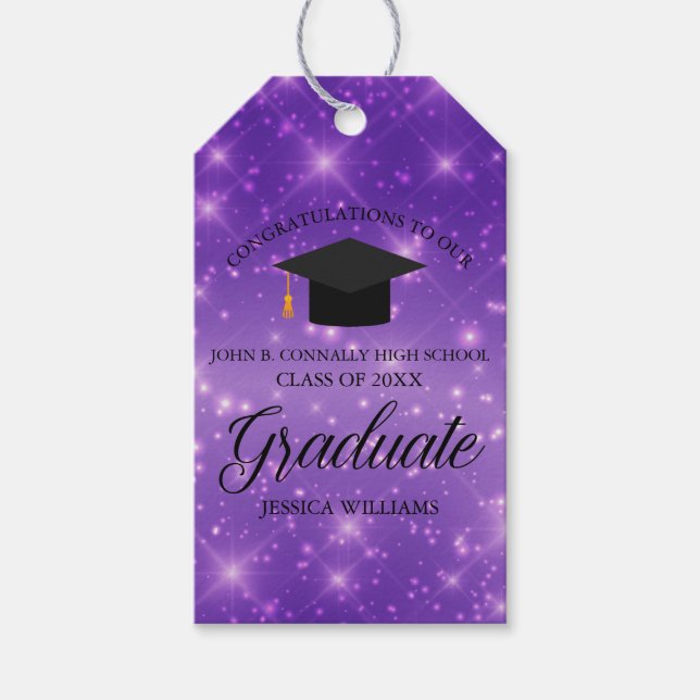 Lila Sparkle Graduate Custom Graduate Party Geschenkanhänger (Vorderseite)