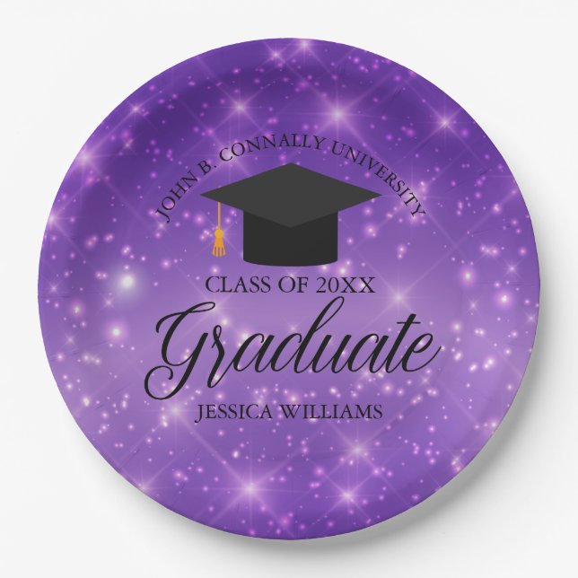 Lila Sparkle Graduate Custom Graduate Party Pappteller (Vorderseite)