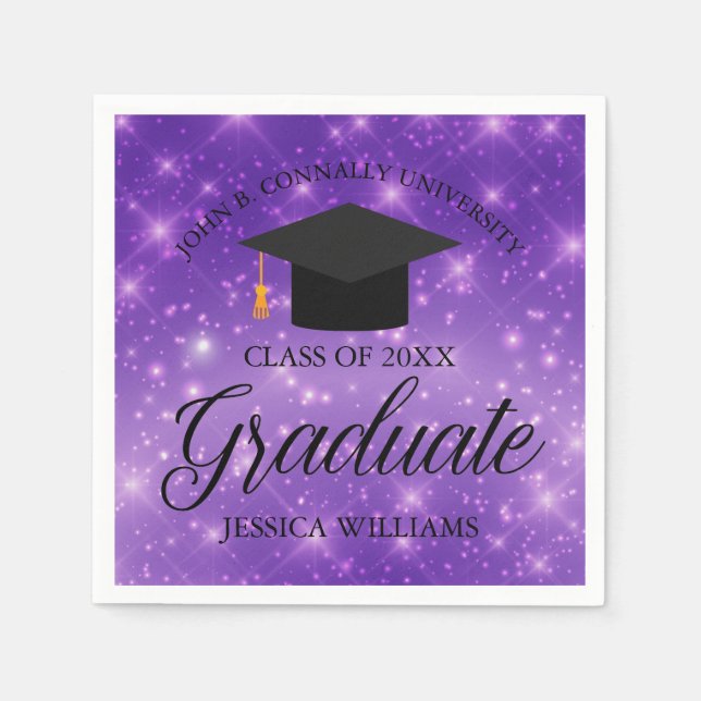 Lila Sparkle Graduate Custom Graduate Party Serviette (Vorderseite)