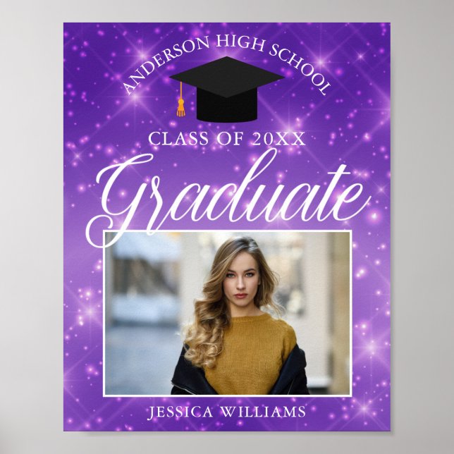 Lila Sparkle Graduate Foto Graduate Party Poster (Vorne)
