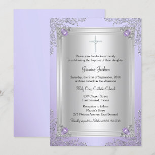 Lila Sparkle Jewel Baptisse/Christening Einladung