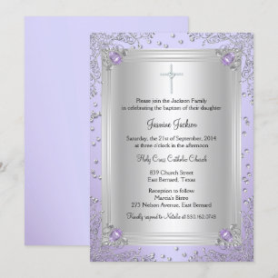 Lila Sparkle Jewel Baptisse/Christening Einladung