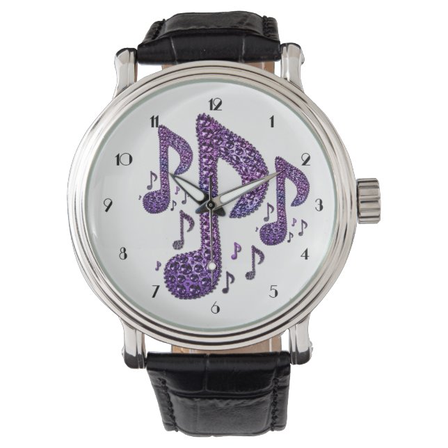 Lila Sparkle-Musiknoten Wrist Watch Armbanduhr (Vorderseite)