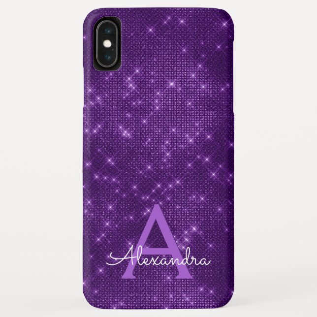 Lila Sparkle-Shimmer Monogramm und Initial Case-Mate iPhone Hülle (Rückseite)