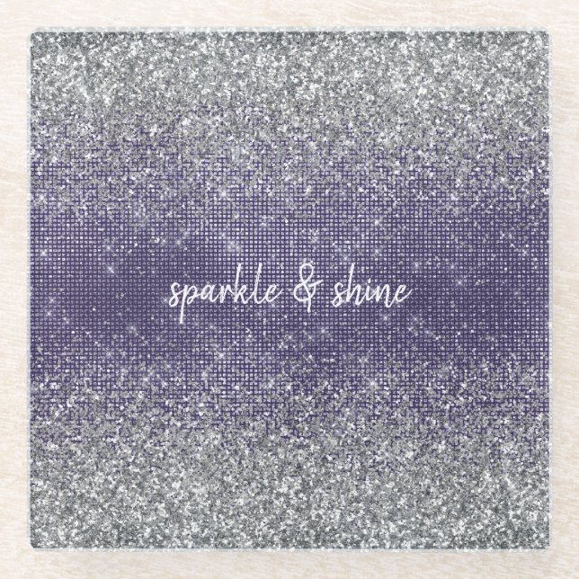 Lila Sparkle-Silver-Glitzer Glasuntersetzer (Vorderseite)