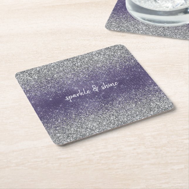 Lila Sparkle-Silver-Glitzer Rechteckiger Pappuntersetzer (angewinkelt)