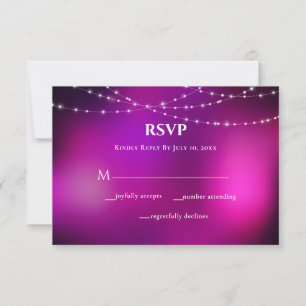 Lila Sparkle Silver String Lights Hochzeit RSVP Karte