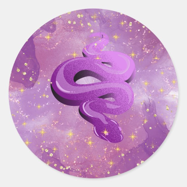 Lila Sparkle Snake Runder Aufkleber (Vorderseite)