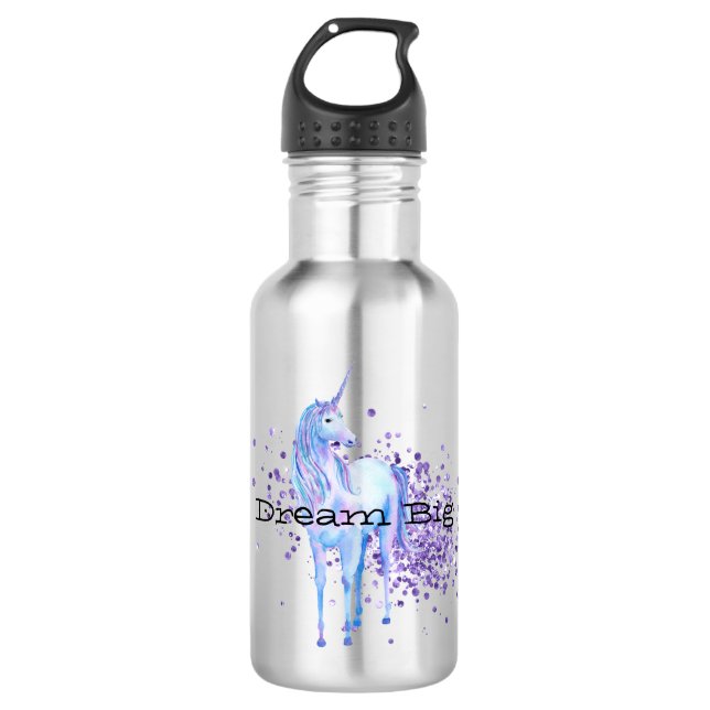 Lila Sparkle Unicorn Edelstahlflasche (Vorderseite)