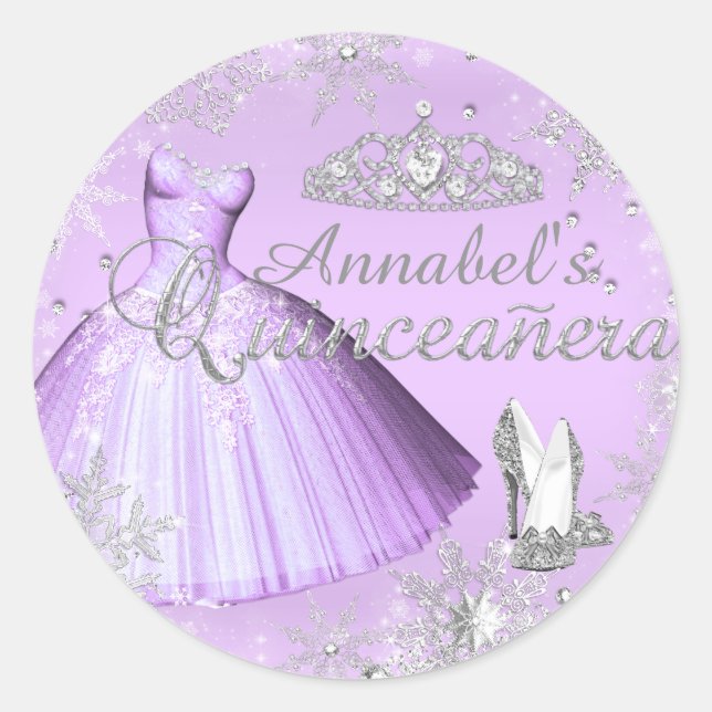 Lila Sparklorekleid & Tiara Quinceanera Sticker (Vorderseite)