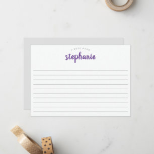 Lila spielerische Schrift, liniert groß und flach Mitteilungskarte