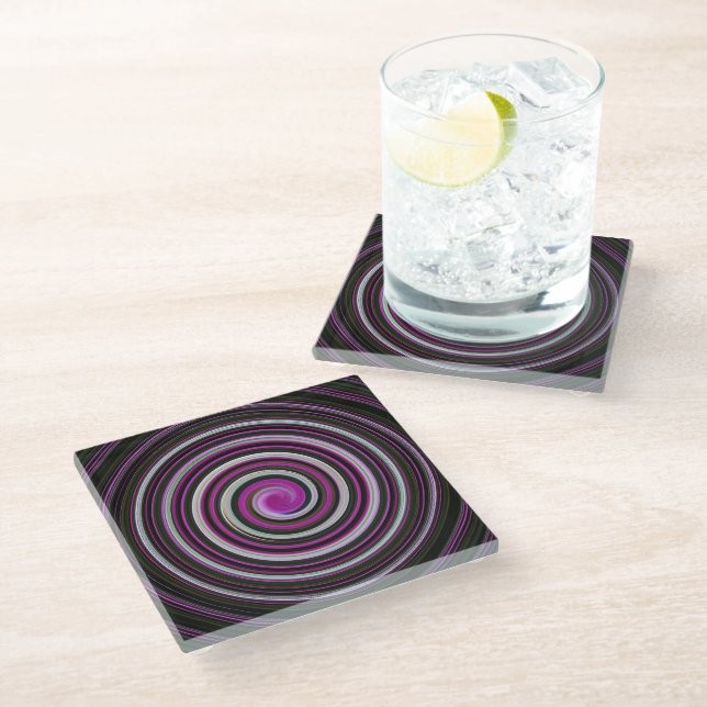 Lila Spiralmuster Glasuntersetzer (Schrägansicht)