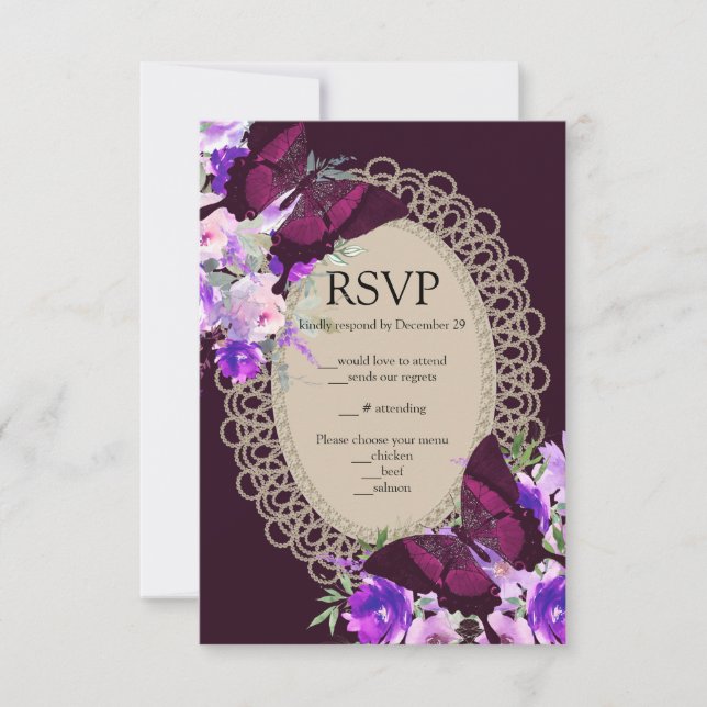 Lila Spitm Glam Glamour UAWG Enclosure Card RSVP Karte (Vorderseite)