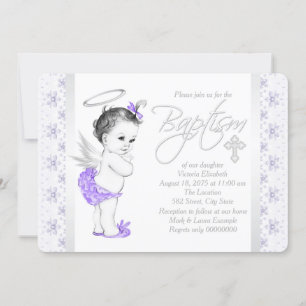 Lila Spitzen Angel Baby Girl Taufe Einladung