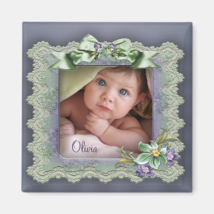 Lila Spitzen-Foto Rahmen Baby Girl Birth Magnete Magnet