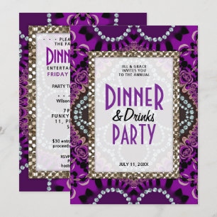 Lila Spitzen Glamour Abendessen Drinks Party Einladung