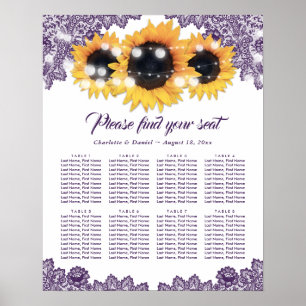 Lila-Spitzen-Sonnenblumen-Hochzeitssitzplan 8 Poster