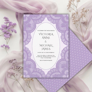 Lila Spitzen-Whimsical-Vintage-Hochzeit Einladung