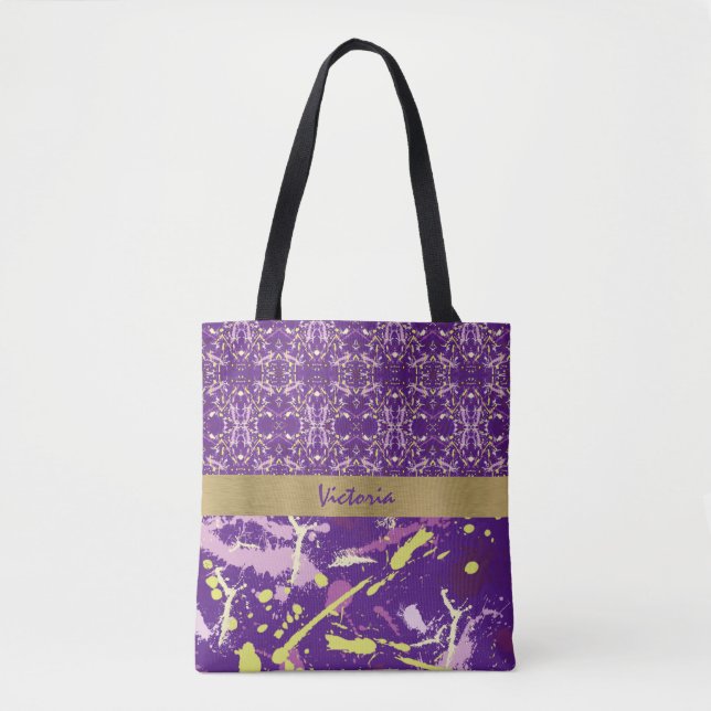 Lila Splash Monogramm Tasche (Vorderseite)