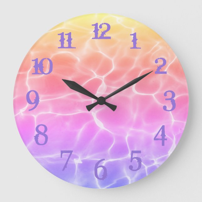 Lila Splash-Nummern Rainbow Swimming Pool Große Wanduhr (Vorderseite)