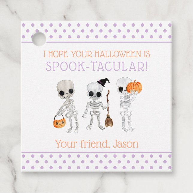 Lila Spook-takuläres Halloween Spooky Skeleton Kid Geschenkanhänger (Vorderseite)