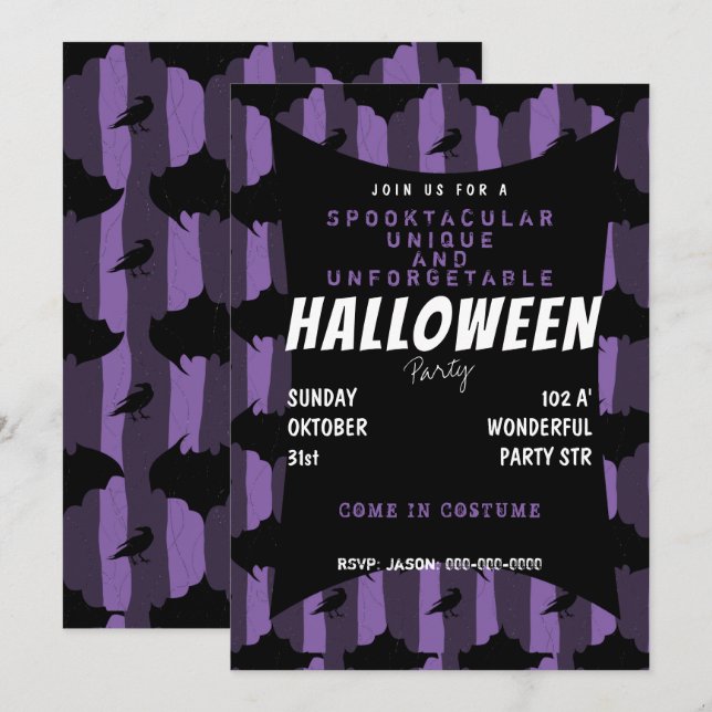 Lila spooktaartige Halloween Einladung (Vorne/Hinten)