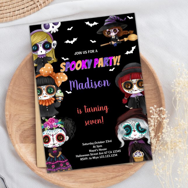 Lila Spooky Black Halloween Einladungen (Purple Spooky Black Halloween Birthday Invitations)