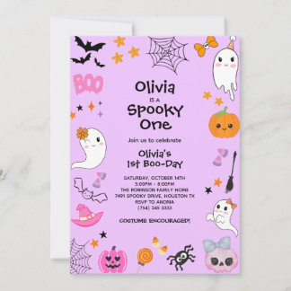 Lila Spooky Ein Niedliches Halloween 1. Geburtstag Einladung