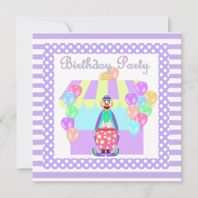 LILA SPOT STRIPE CIRCUS THEMATIK EINLADUNG (Vorderseite)