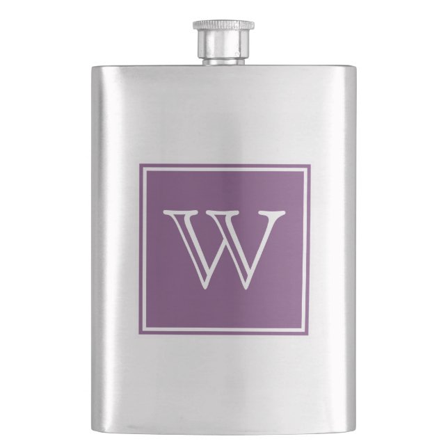 Lila-Square-Monogramm-Premium-Flasche Flachmann (Vorderseite)