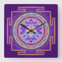 Lila Sri Yantra Wall Uhr