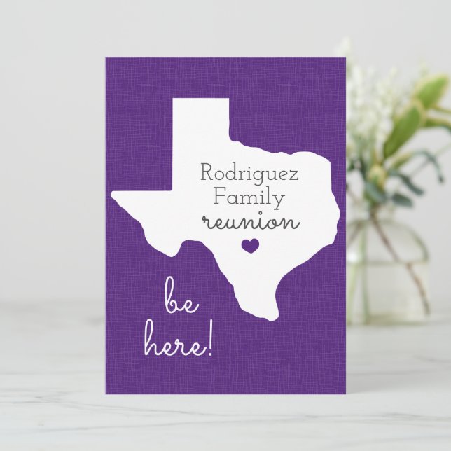 Lila Staat von Texas Family Wiedersehen Einladung (Stehend Vorderseite)