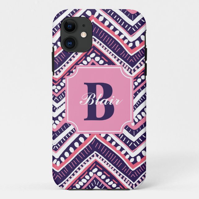 Lila Stammes- Zickzack Case-Mate iPhone Hülle (Rückseite)
