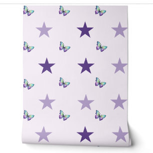Lila Star & Butterfly-Kinderzimmer Tapete