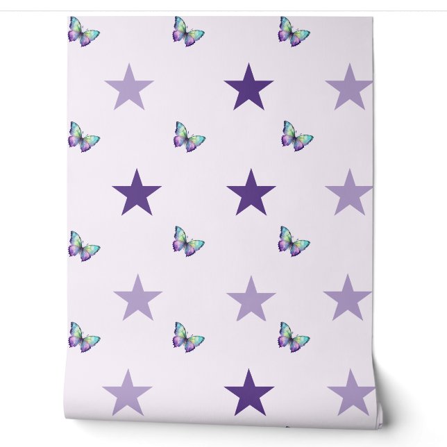 Lila Star & Butterfly-Kinderzimmer Tapete (Abrollen)