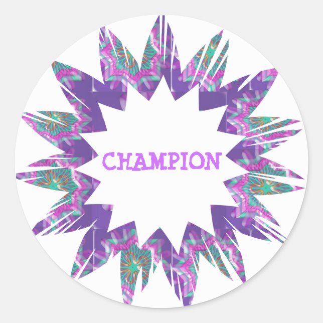 LILA Star: CHAMPION-Skript Runder Aufkleber (Vorderseite)