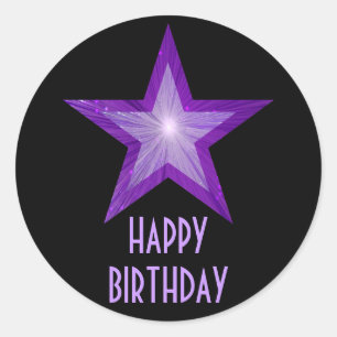 Lila Star "Happy Birthday" Rundaufkleber schwarz Runder Aufkleber