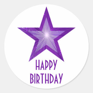 Lila Star "Happy Birthday" Rundaufkleber weiß Runder Aufkleber