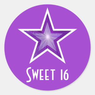 Lila Star "Sweet 16" Rundaufkleber lila Runder Aufkleber
