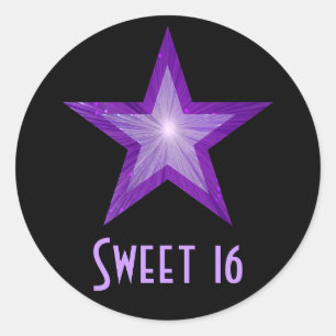 Lila Star "Sweet 16" Rundaufkleber schwarz Runder Aufkleber
