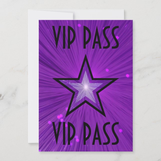 Lila Star "VIP PASS"-Einladung schwarz Einladung (Vorderseite)