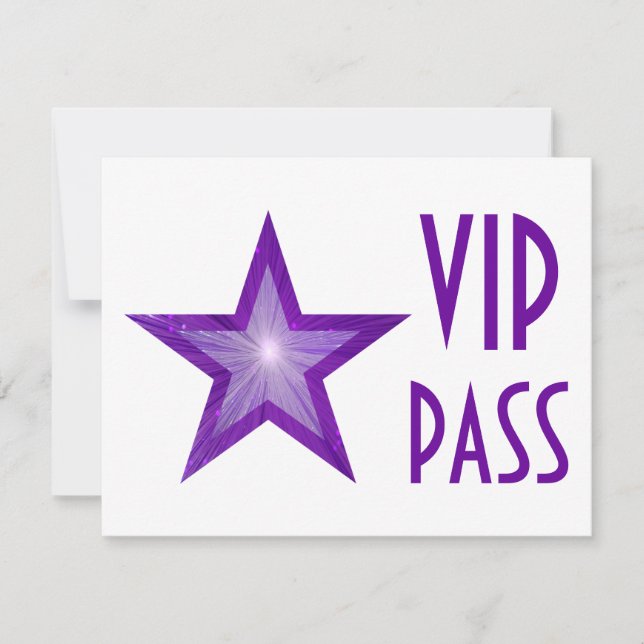Lila Star "VIP PASS"-Einladung weiß, horizontal Einladung (Vorderseite)