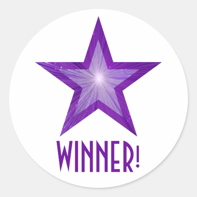 Lila Star "WINNER", runder Aufkleber weiß! (Vorderseite)