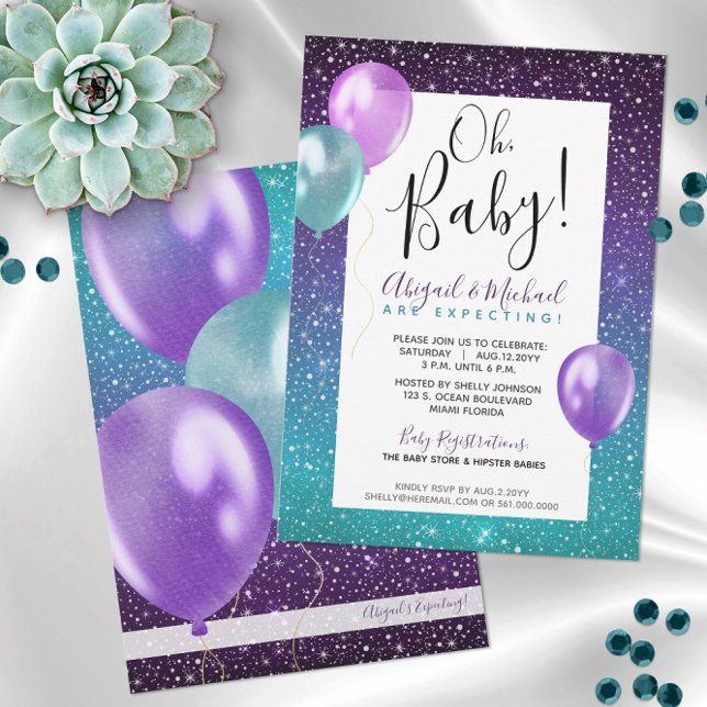 Lila Starry Night Couple oder Mommy Baby Dusche Einladung (Our Purple Starry Night Baby Shower Invitations are Gender Neutral and a Super-fun Party Theme! )