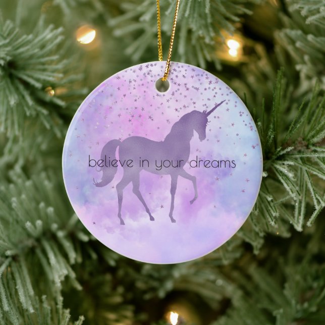 Lila Stars Confetti Keramik Ornament (Baum)