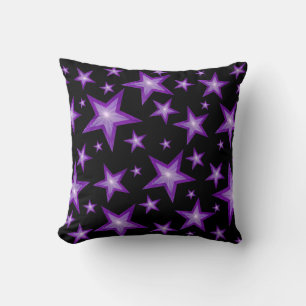 Lila Stars Schwarz "Text"-Quadrat schwarz hinten Kissen
