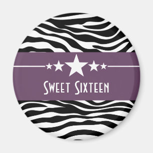 Lila Stars Zebra Print Sweet 16 Magnet